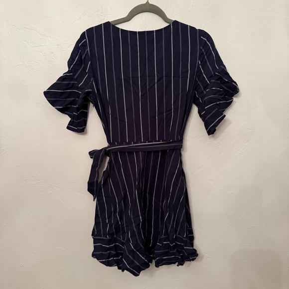 EXPRESS Navy Striped Ruffle Dress - Picture 3 of 4